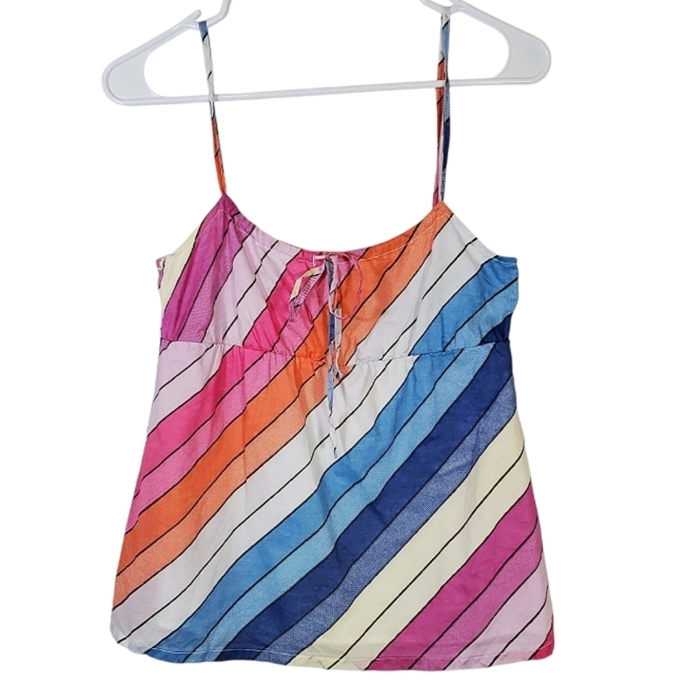 2282 * Roxy Babydoll Cami Top Tank Top Pink Orange Blue Size S